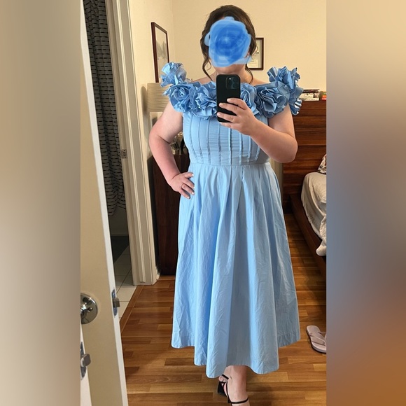 Anthropologie Light Blue Off-Shoulder Ruffle Midi Dress - Picture 2 of 6